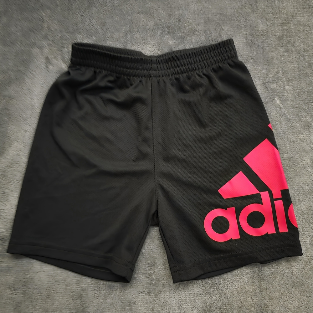 Adidas Kids Black Athletic Shorts with Red Logo